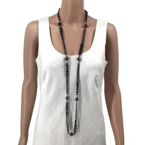 Chunky Long Necklace Mixed Metals Beaded Accents Black Chain 48 Inch Length